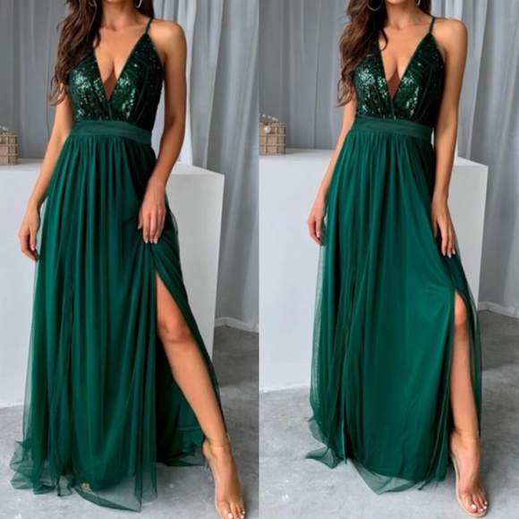 Luxe sequins open back party formal evening wedding gown dress LAST PACK - Picture 7 of 16